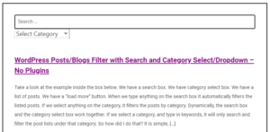 WordPress Posts/Blogs Filter with Search and Category Select/Dropdown, No Plugins